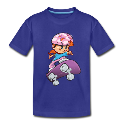 Skater Girl Cartoon Kids T-Shirt - royal blue