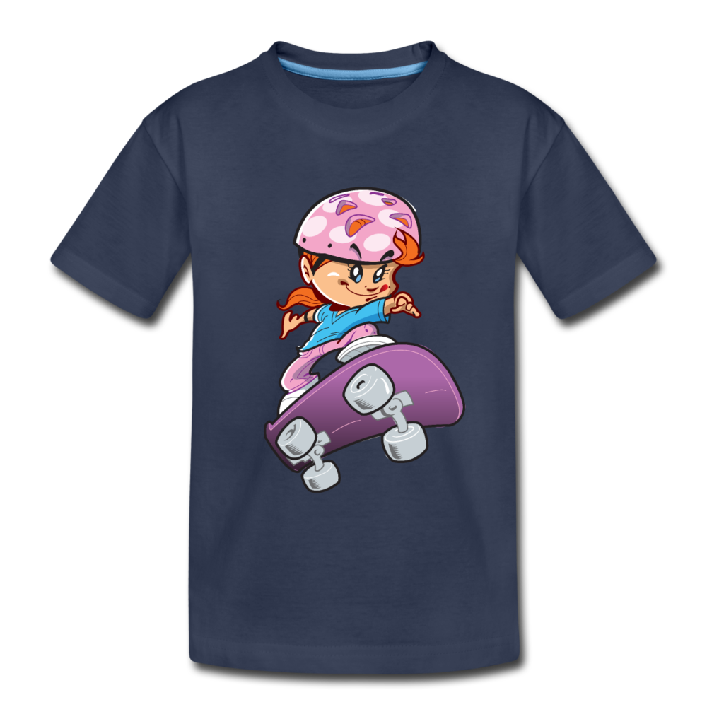 Skater Girl Cartoon Kids T-Shirt - navy