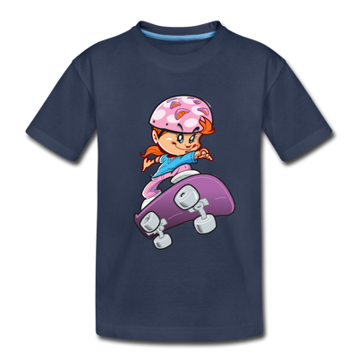 Skater Girl Cartoon Kids T-Shirt - navy