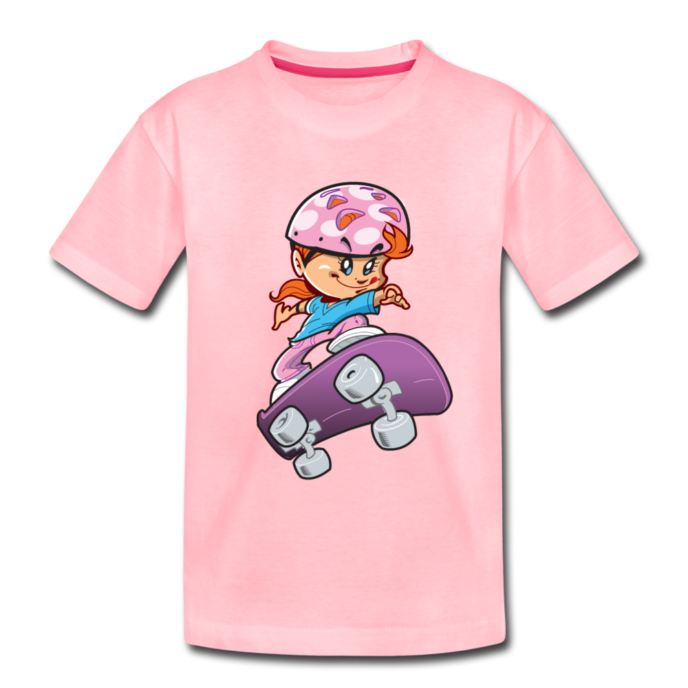 Skater Girl Cartoon Kids T-Shirt - pink