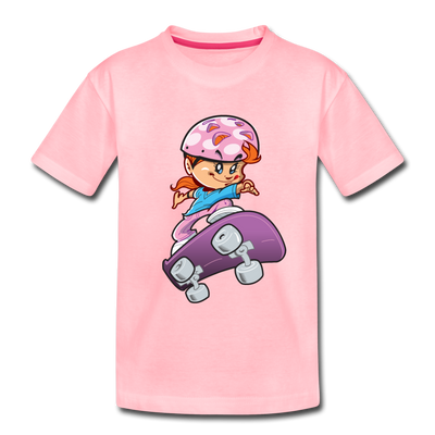 Skater Girl Cartoon Kids T-Shirt - pink