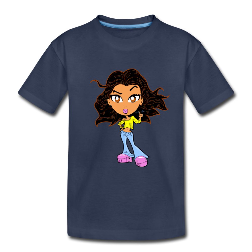 Cartoon Girl Kids T-Shirt - navy