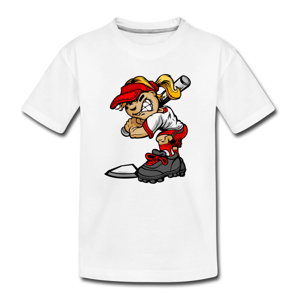 Baseball Girl Cartoon Kids T-Shirt - white