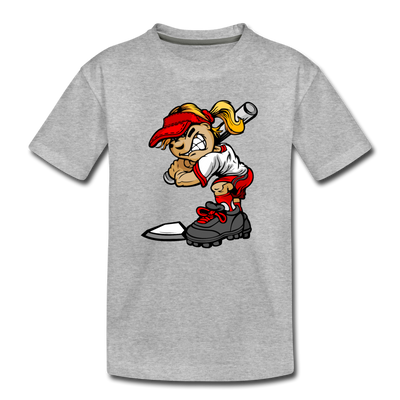 Baseball Girl Cartoon Kids T-Shirt - heather gray