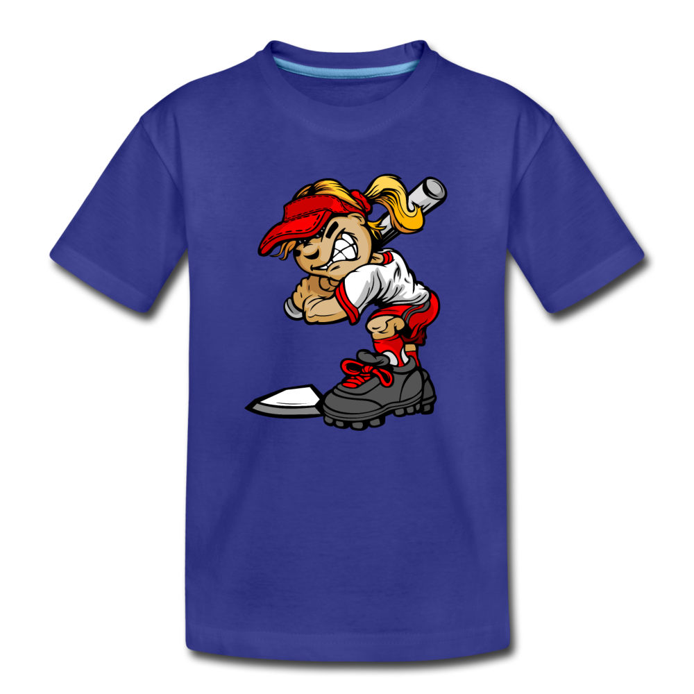 Baseball Girl Cartoon Kids T-Shirt - royal blue