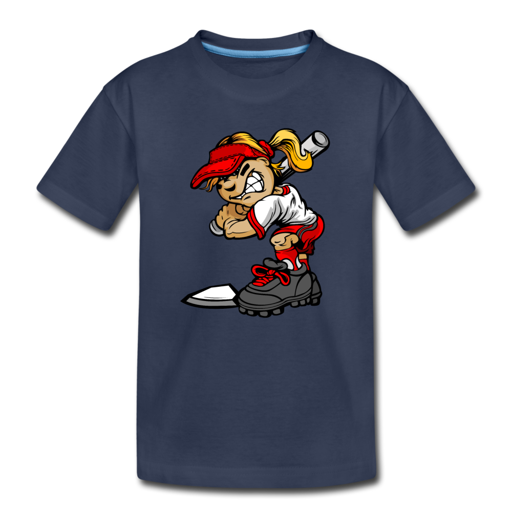 Baseball Girl Cartoon Kids T-Shirt - navy