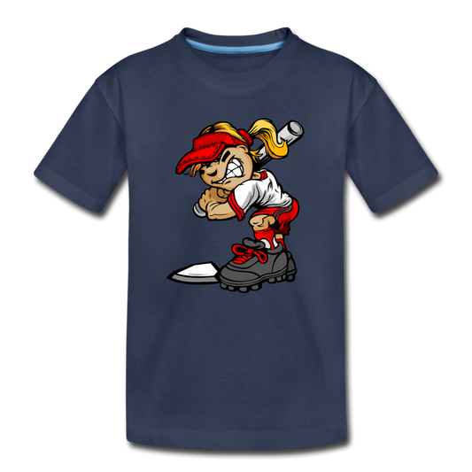 Baseball Girl Cartoon Kids T-Shirt - navy