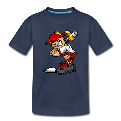 Baseball Girl Cartoon Kids T-Shirt - navy
