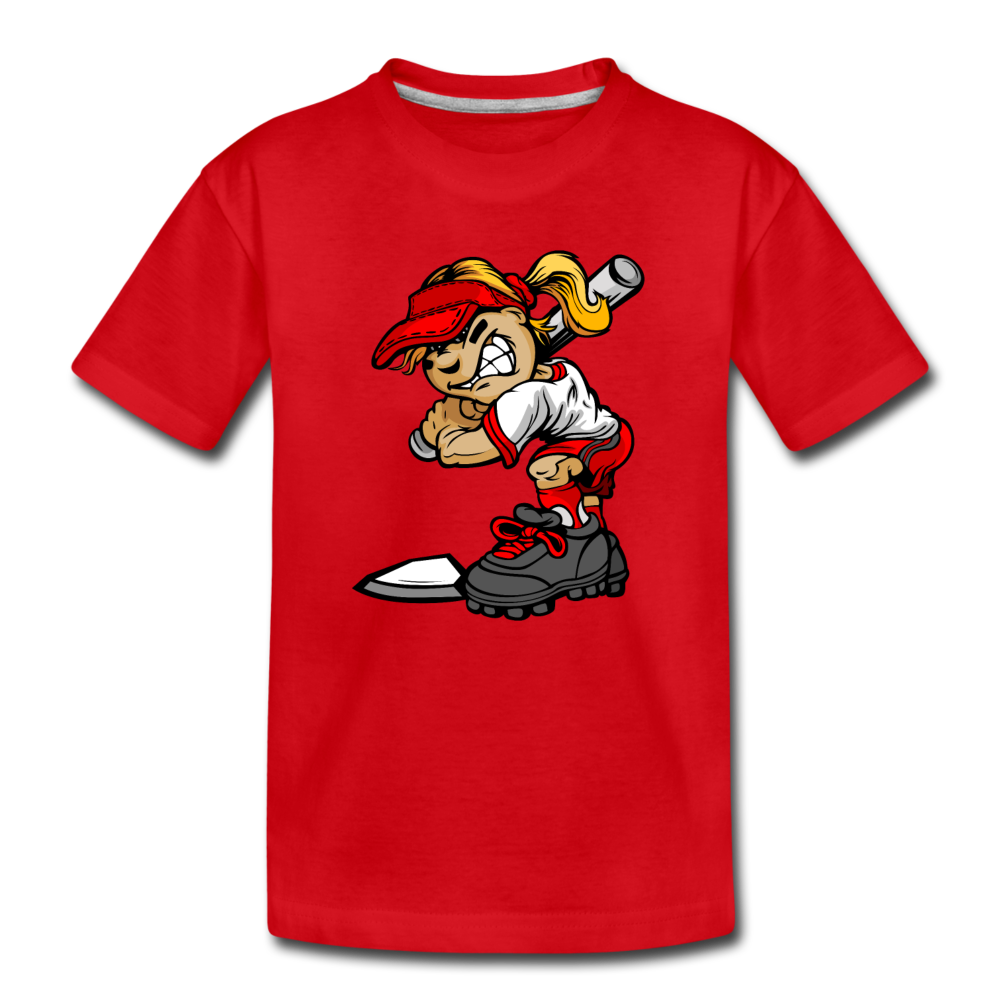 Baseball Girl Cartoon Kids T-Shirt - red