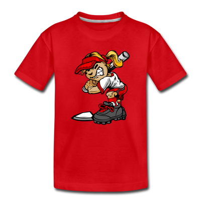 Baseball Girl Cartoon Kids T-Shirt - red