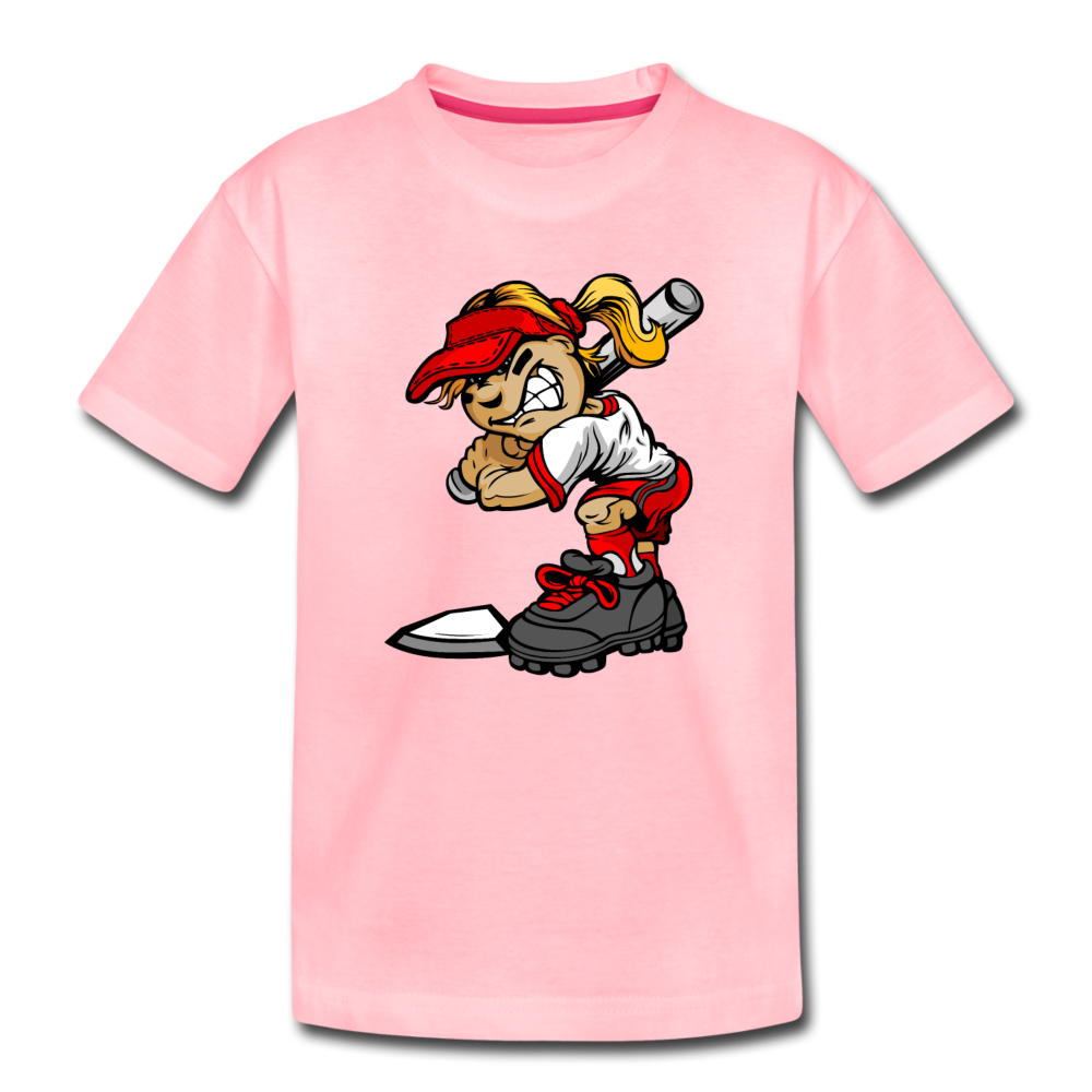 Baseball Girl Cartoon Kids T-Shirt - pink