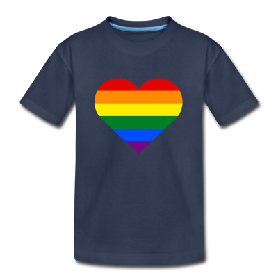 Rainbow Stripes Heart Kids T-Shirt - navy