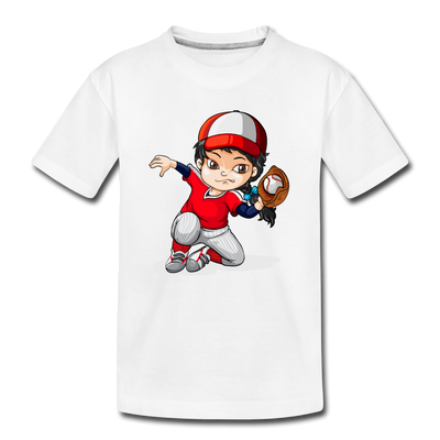 Baseball Girl Cartoon Kids T-Shirt - white