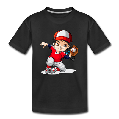 Baseball Girl Cartoon Kids T-Shirt - black