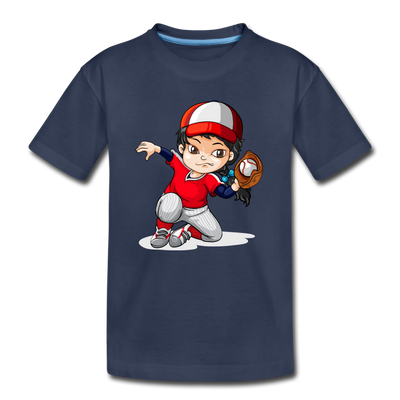 Baseball Girl Cartoon Kids T-Shirt - navy