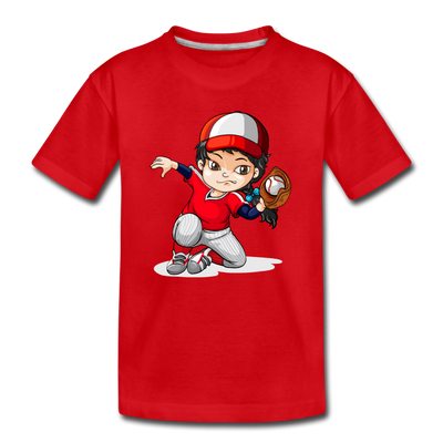 Baseball Girl Cartoon Kids T-Shirt - red