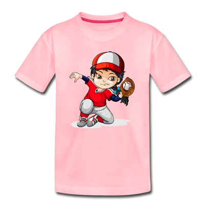 Baseball Girl Cartoon Kids T-Shirt - pink