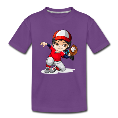 Baseball Girl Cartoon Kids T-Shirt - purple