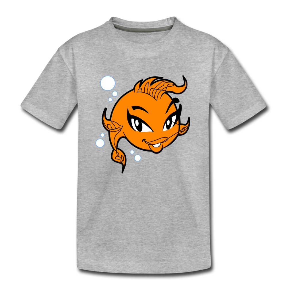 Girl Fish Cartoon Kids T-Shirt - heather gray