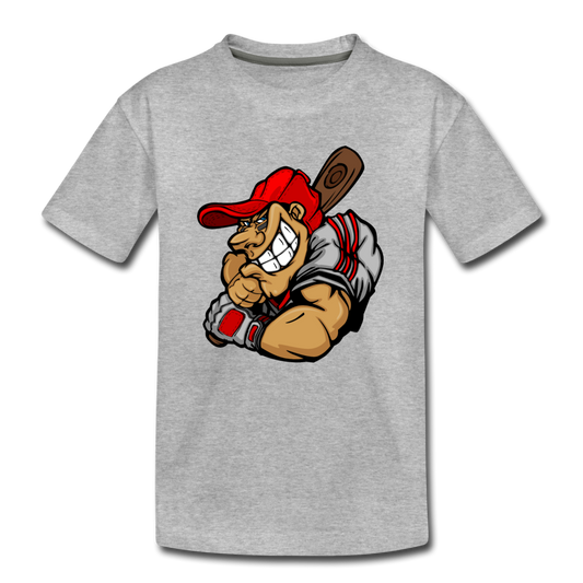 Baseball Player Cartoon Kids T-Shirt - heather gray