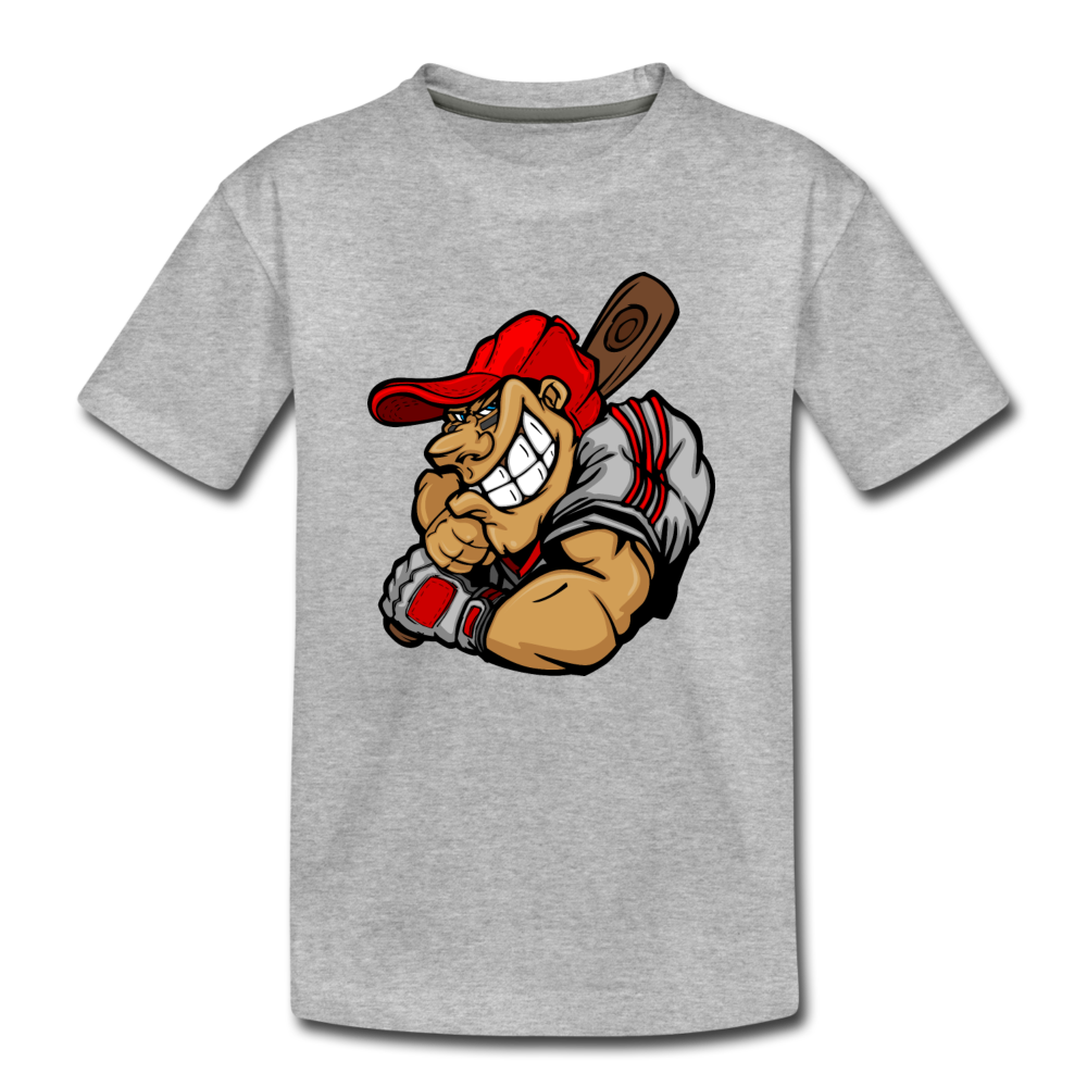 Baseball Player Cartoon Kids T-Shirt - heather gray