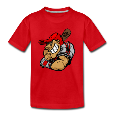 Baseball Player Cartoon Kids T-Shirt - red