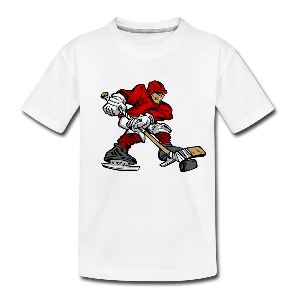 Hockey Player Cartoon Kids T-Shirt - white