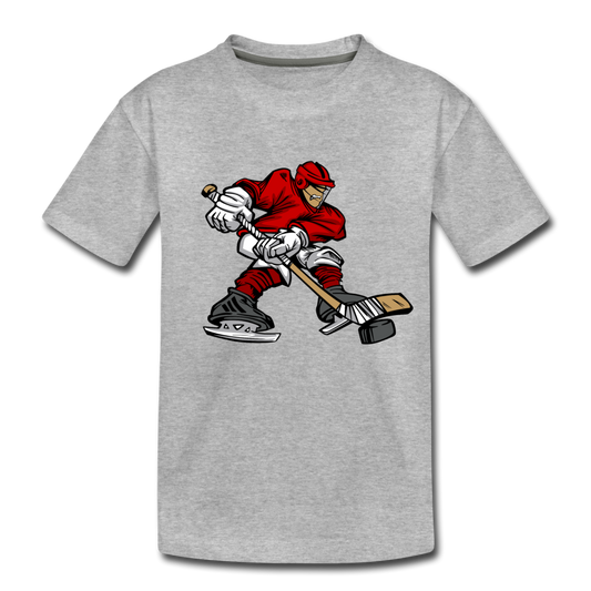 Hockey Player Cartoon Kids T-Shirt - heather gray