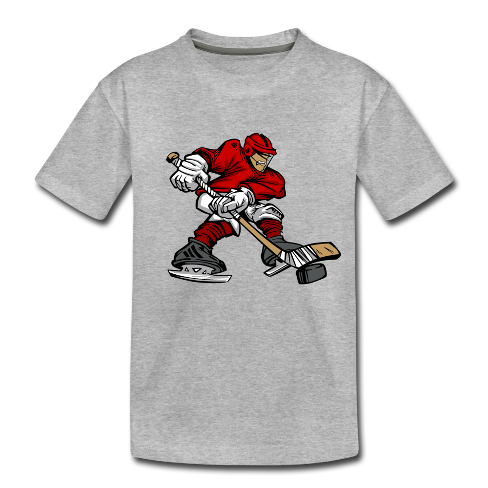 Hockey Player Cartoon Kids T-Shirt - heather gray