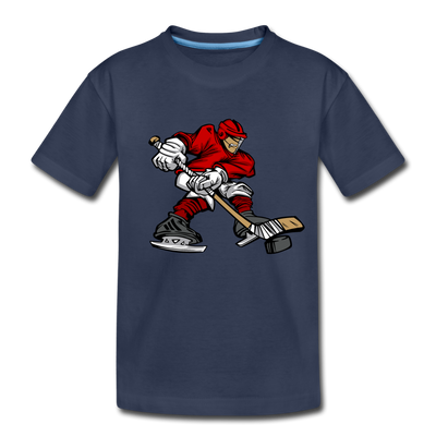 Hockey Player Cartoon Kids T-Shirt - navy