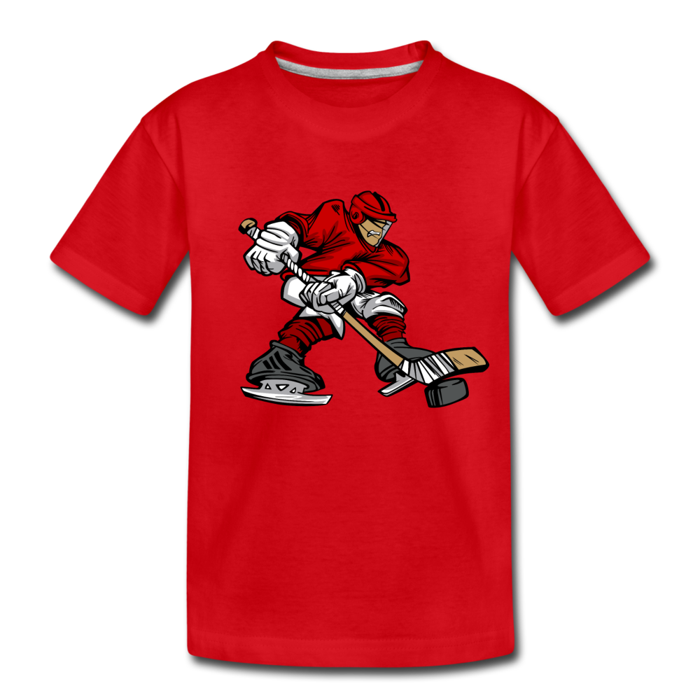 Hockey Player Cartoon Kids T-Shirt - red