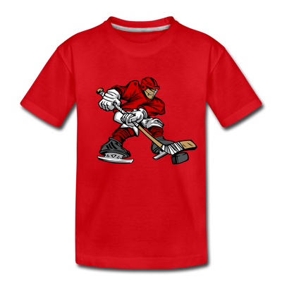 Hockey Player Cartoon Kids T-Shirt - red