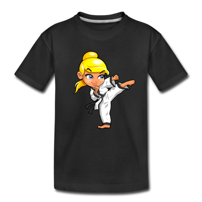 Karate Girl Cartoon Kids T-Shirt - black