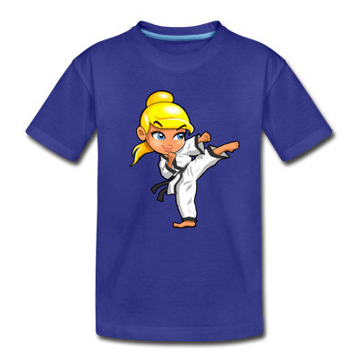 Karate Girl Cartoon Kids T-Shirt - royal blue