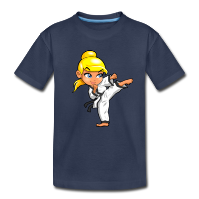Karate Girl Cartoon Kids T-Shirt - navy