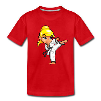 Karate Girl Cartoon Kids T-Shirt - red