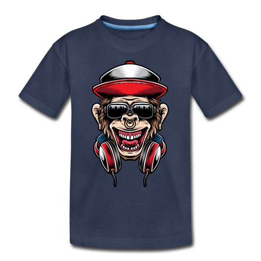 Monkey Headphones Kids T-Shirt - navy