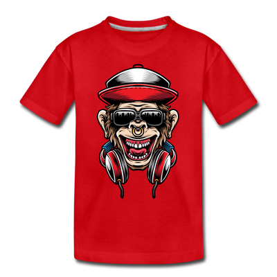 Monkey Headphones Kids T-Shirt - red