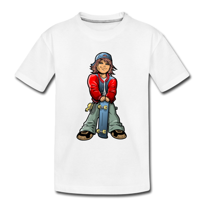 Skater Boy Cartoon Kids T-Shirt - white