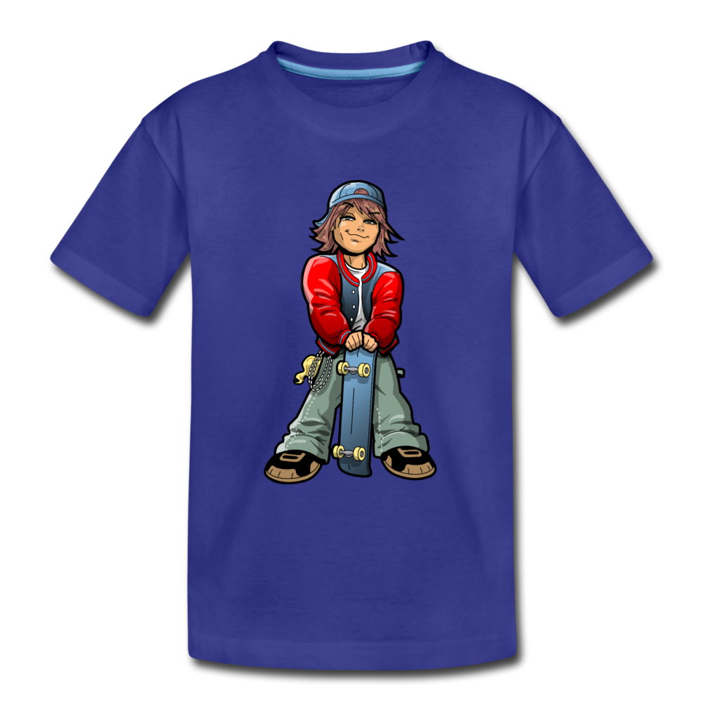 Skater Boy Cartoon Kids T-Shirt - royal blue
