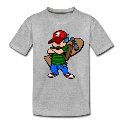 Skater Boy Cartoon Kids T-Shirt - heather gray
