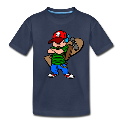 Skater Boy Cartoon Kids T-Shirt - navy