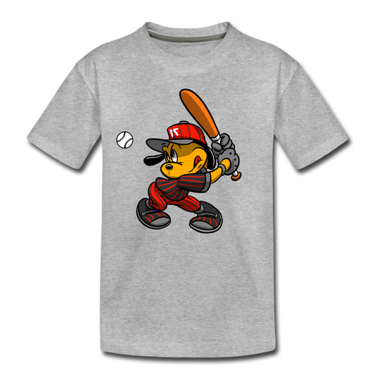 Baseball Cartoon Dog Kids T-Shirt - heather gray