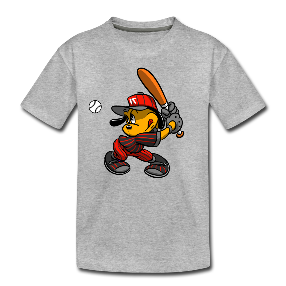 Baseball Cartoon Dog Kids T-Shirt - heather gray