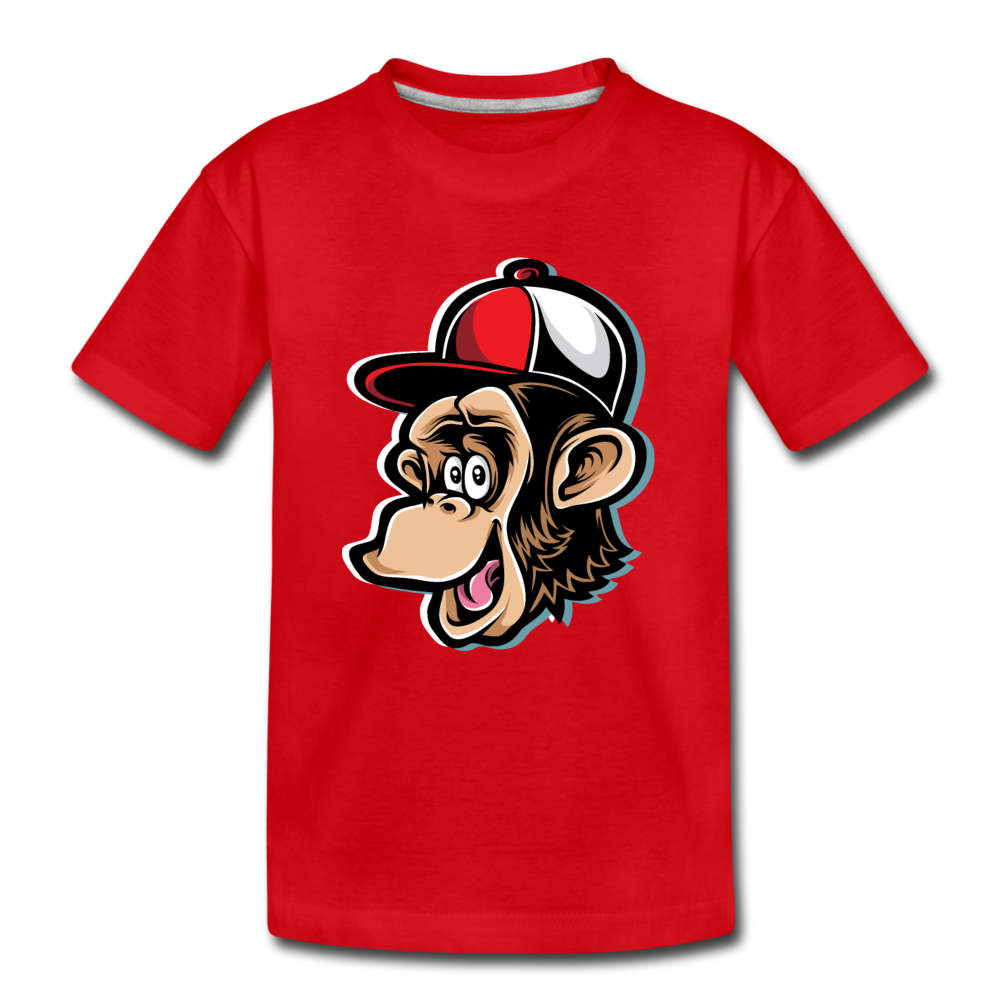 Monkey Hat Cartoon Kids T-Shirt - red