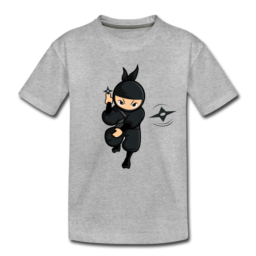 Ninja Cartoon Kids T-Shirt - heather gray