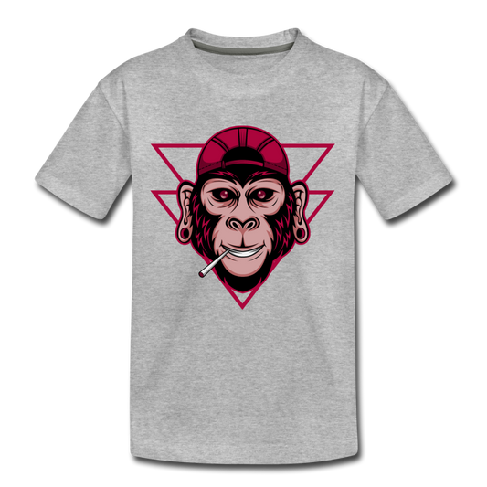 Monkey Hat Cartoon Kids T-Shirt - heather gray