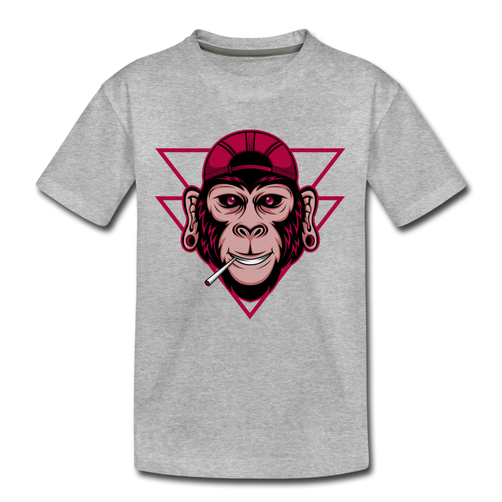 Monkey Hat Cartoon Kids T-Shirt - heather gray