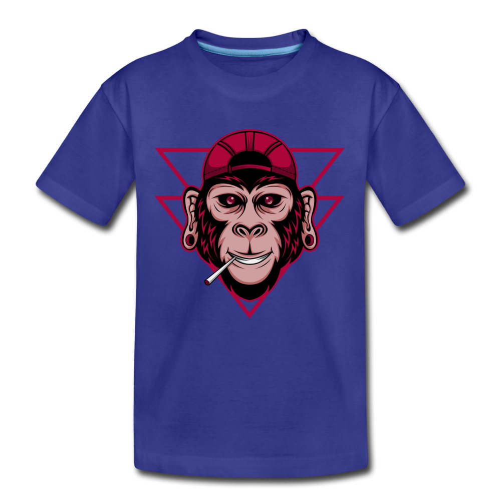 Monkey Hat Cartoon Kids T-Shirt - royal blue