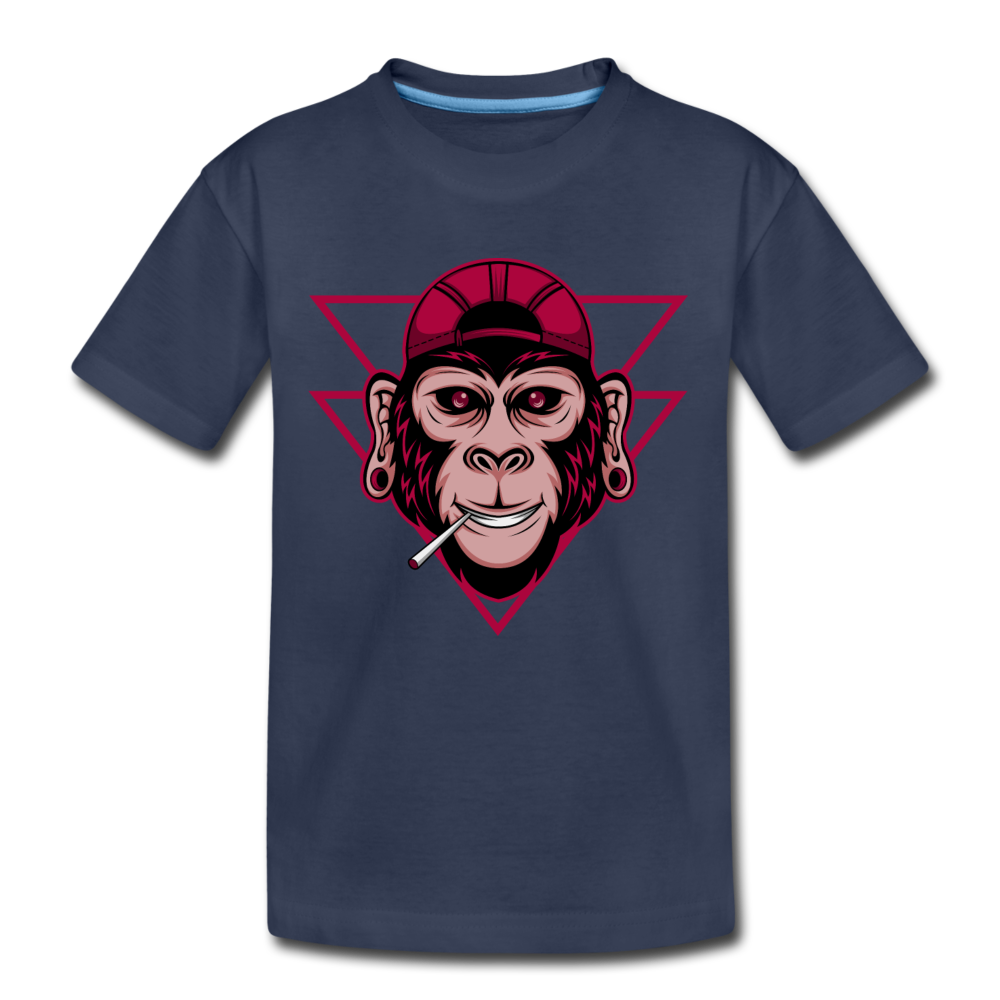 Monkey Hat Cartoon Kids T-Shirt - navy